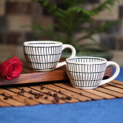 Freakway "Chevron Waves Set of 2 Handcrafted Ceramic Coffee Mug Set of 2 (300 ML, Microwave Safe & Dishwasher Safe) - Ceramic Coffee Mugs for Tea Mugs Set Ceramic Mugs Milk Mug Pottery Mugs