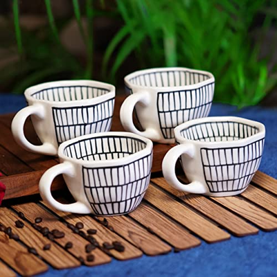 Freakway "Chevron Waves Set of 4 Handcrafted Ceramic Coffee Mug Set of 4 (300 ML, Microwave Safe & Dishwasher Safe) - Ceramic Coffee Mugs for Tea Mugs Set Ceramic Mugs Milk Mug Pottery Mugs