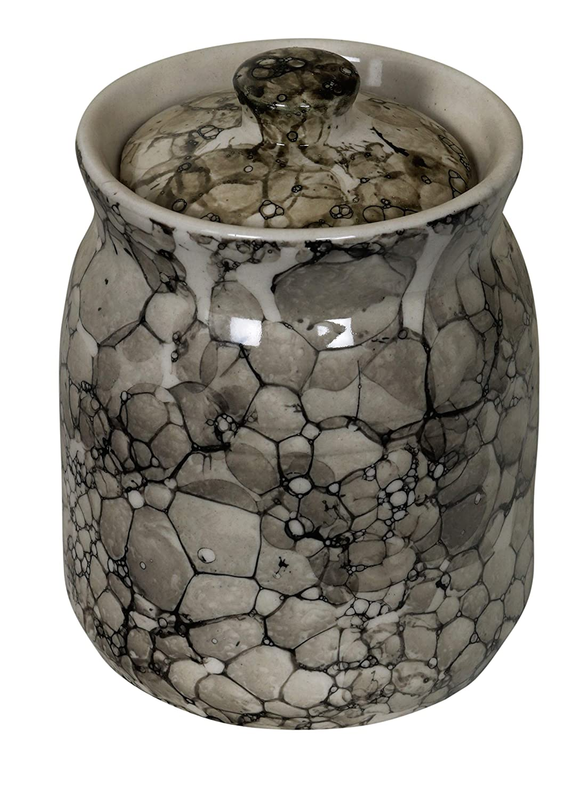RAJ ROYAL Ceramic Serving Pot Modeling Clay Grey Pottery Handmade Painted Cornichon Crockery Pulses Rice Dry Fruit Pickle Storage Jar for Dining Table Kitchen Set Storage Canister (Grey) - 500 Grams